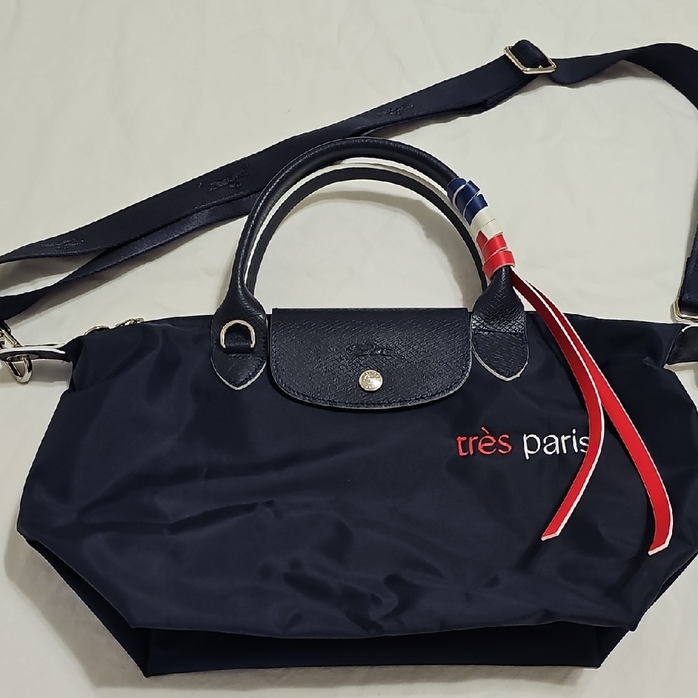 Longchamp Le Pliage Tres Paris Small Bag Purse With Strap Blue White Red